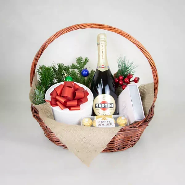 სასაჩუქრე კალათა ცქრიალა ღვინით Martini Prosecco